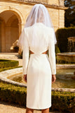 Peaked Lapel Cut Out White A Line Engagement Dress