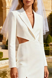 Peaked Lapel Cut Out White A Line Engagement Dress