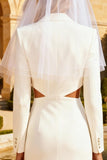 Peaked Lapel Cut Out White A Line Engagement Dress