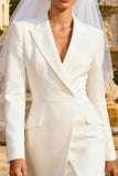 Long Sleeve Peaked Lapel White A Line Engagement Dress