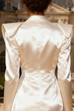 Peaked Lapel White A Line Satin Engagement Dress