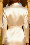 White Long Sleeve Peaked Lapel Bodycon Satin Engagement Dress