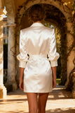 White A Line Satin Peaked Lapel Short Engagement Dress