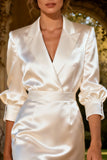 White A Line Satin Peaked Lapel Short Engagement Dress