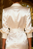White A Line Satin Peaked Lapel Short Engagement Dress