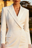 Long Sleeve White Satin Peaked Lapel Short Engagement Dress
