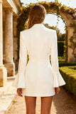 Single Buckle Long Sleeve White Peaked Lapel Engagement Dress
