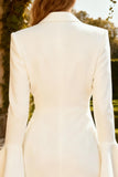 Single Buckle Long Sleeve White Peaked Lapel Engagement Dress