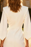 White Bodycon Peaked Lapel Double Breasted Engagement Dress