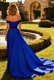 Royal Blue Off the Shoulder A Line Evening Dress with Sash