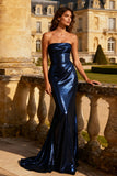 Navy Strapless Sequin Mermaid Evening Dress