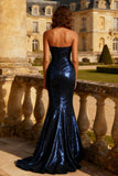 Navy Strapless Sequin Mermaid Evening Dress