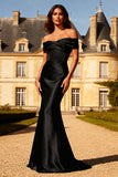 Off the Shoulder Mermaid Satin Black Tie Dress