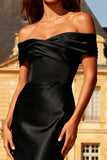 Off the Shoulder Mermaid Satin Black Tie Dress