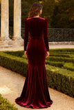 Long Sleeve Burgundy Velvet Mermaid Formal Dress