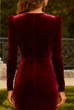 Long Sleeve Burgundy Velvet Mermaid Formal Dress