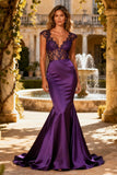 Purple Mermaid Satin Evening Dress with Lace