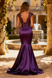 Purple Mermaid Satin Evening Dress with Lace