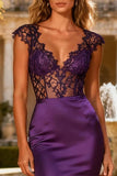 Purple Mermaid Satin Evening Dress with Lace