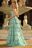 Halter Tiered Cut Out Sage Green Prom Dress