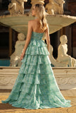 Halter Tiered Cut Out Sage Green Prom Dress