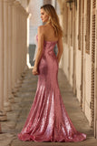 Sparkly Pink Bowed Mermaid Strapless Prom Dress