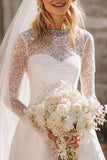 White Long Sleeve A Line Lace Short Engagement Dress