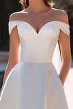 Off the Shoulder White Satin A Line Engagement Dress
