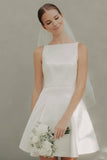 Simple White A Line Satin Short Engagement Dress