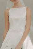 Simple White A Line Satin Short Engagement Dress
