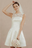 White A Line Satin Sleeveless Engagement Dress with Lace