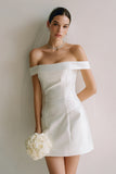 Off the Shoulder A Line White Satin Engagement Dress