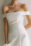 Off the Shoulder A Line White Satin Engagement Dress