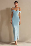 Simple Off the Shoulder Halter Sky Blue Evening Dress