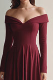 Burgundy Off the Shoulder A Line Long Evening Dress