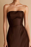 Coffee A Line Strapless Satin Evening Dress