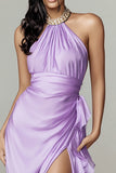 Halter Mermaid Ruffled Lilac Evening Dress with Slit