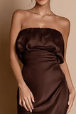 Coffee Strapless Satin Long Evening Dress