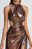 Halter Coffee Cut Out Sheath Evening Dress