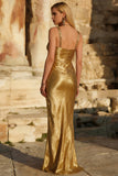 Simple Spaghetti Straps Satin Gold Evening Dress