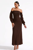 Dark Brown Off the Shulder Sheath Formal Dress