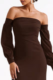 Dark Brown Off the Shulder Sheath Formal Dress