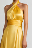 Yellow Halter A Line Satin Evening Dress