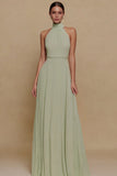 Halter A Line Dusty Sage Evening Dress