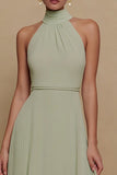 Halter A Line Dusty Sage Evening Dress