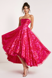 Simple Fuchsia Floral Strapless A Line Prom Dress