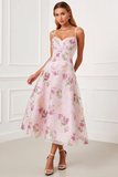 Light Pink Floral A Line Spaghetti Straps Prom Dress