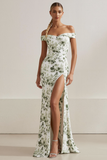 Off the Shoulder Sheath White Floral Bridesmaid Dress