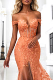 Mermaid Orange Off the Shoulder Prom Dress with Appliques