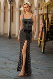 Sparkly Black Bowed Mermaid Prom Dress with Pearls
